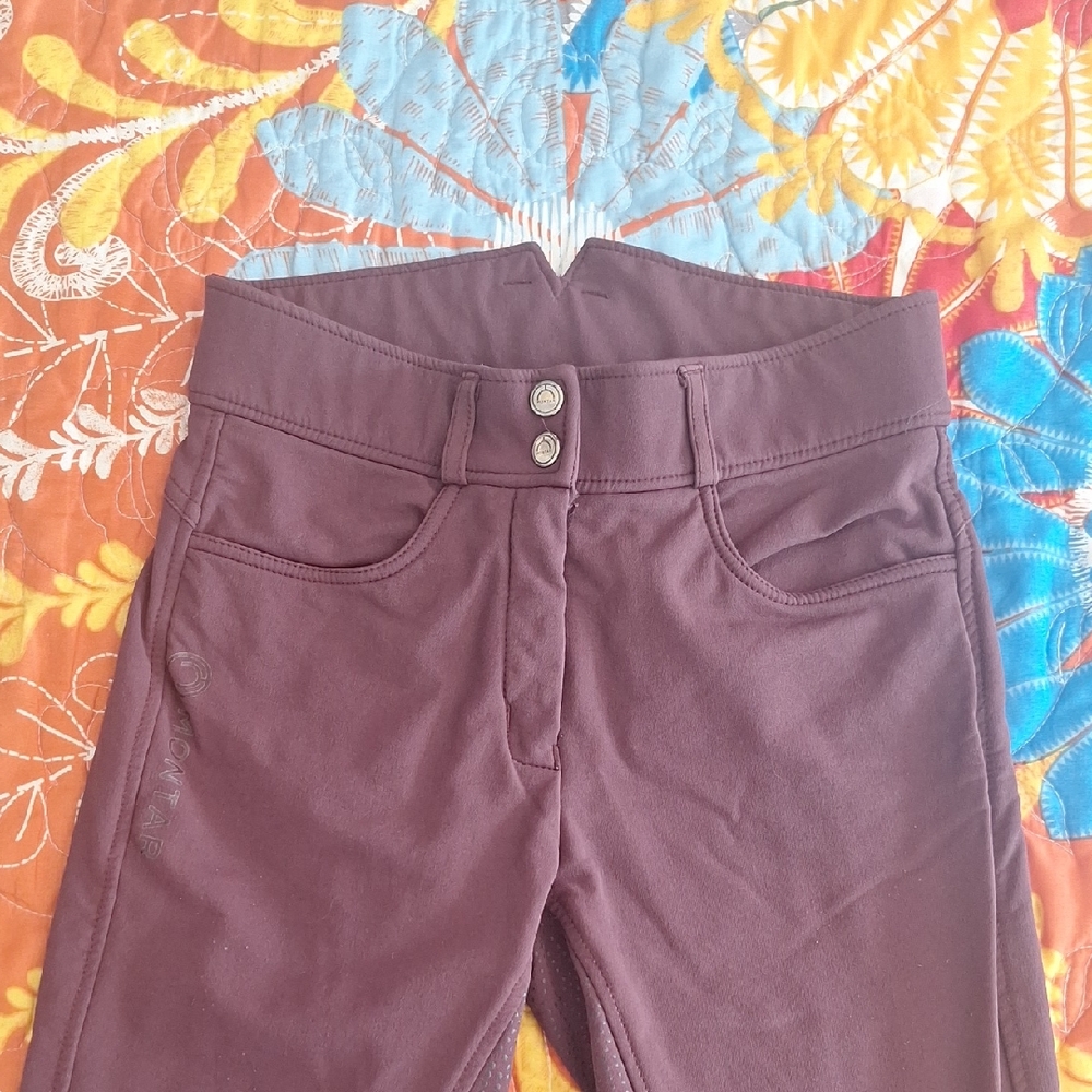 Montar Burgundy High Waisted Full Seat Equestrian Riding Breeches. EU 36